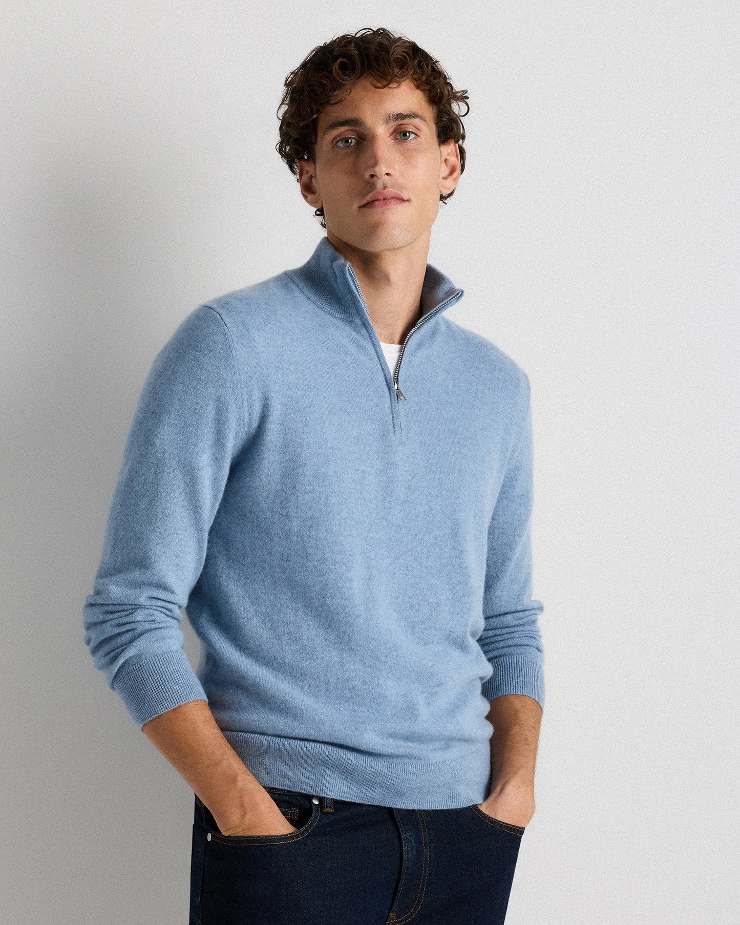 Mongolian Cashmere Quarter Zip Sweater - S / Olive Twist