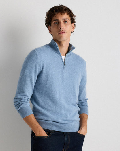 Mongolian Cashmere Quarter Zip Sweater - S / Olive Twist