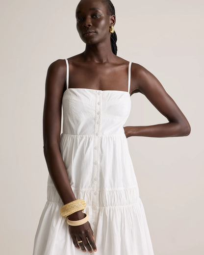 100% Organic Cotton Poplin Spaghetti Strap Maxi Dress - XS / Light Blue Stripe