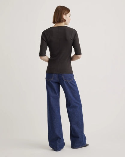 Organic Cotton Micro-Rib Elbow Sleeve Tee - XS / Moonstone Blue