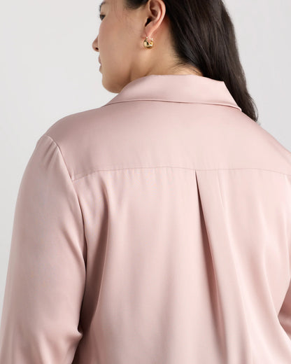 Washable Stretch Silk Notch Collar Blouse - 1X / Vintage Pink