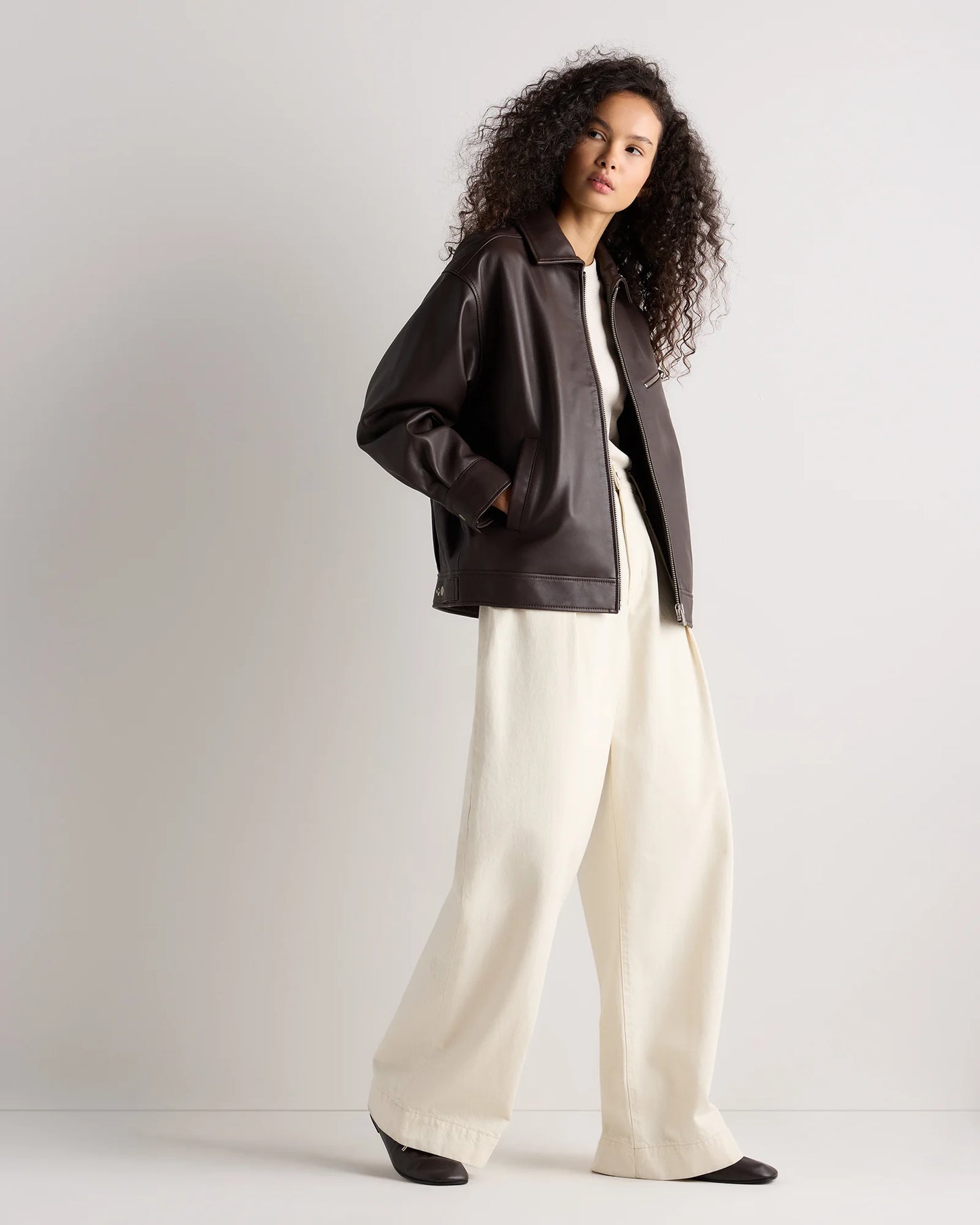 100% Leather Oversized Bomber Jacket - XS / Rich Brown