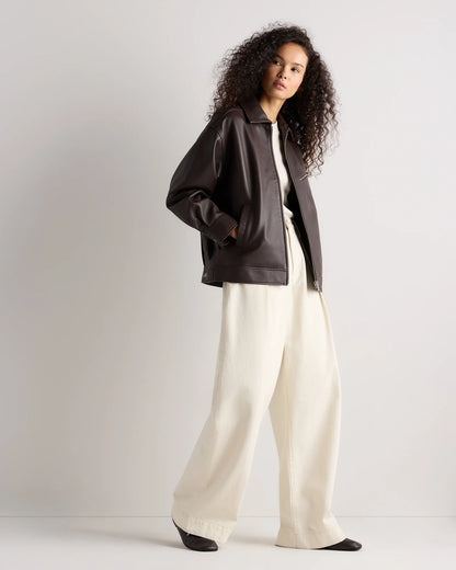 100% Leather Oversized Bomber Jacket - XS / Rich Brown