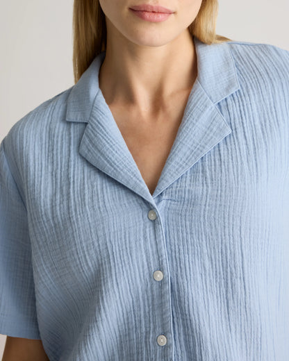 100% Organic Cotton Gauze Short Sleeve Shirt - XS / Amaranth Pink
