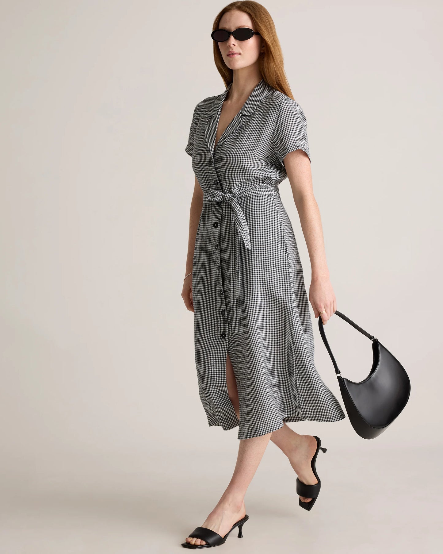 100% European Linen Button Front Dress - XS / Sky Blue Mariner Stripe