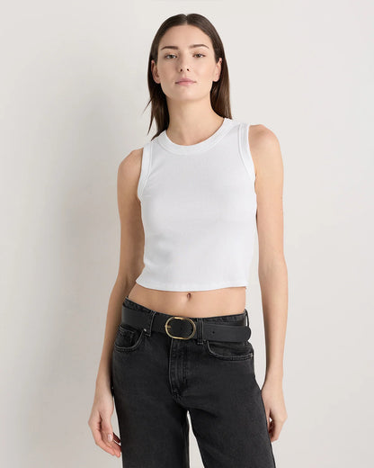 Organic Cotton Micro-Rib Cropped Cutaway Tank - XS / Heather Oatmeal