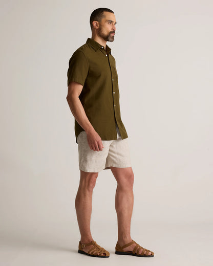 100% European Linen Drawstring Beach Shorts - 7" - XS / Taupe Brown Chambray