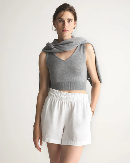 100% European Linen High Waisted Shorts - XS / Sky Blue Mariner Stripe