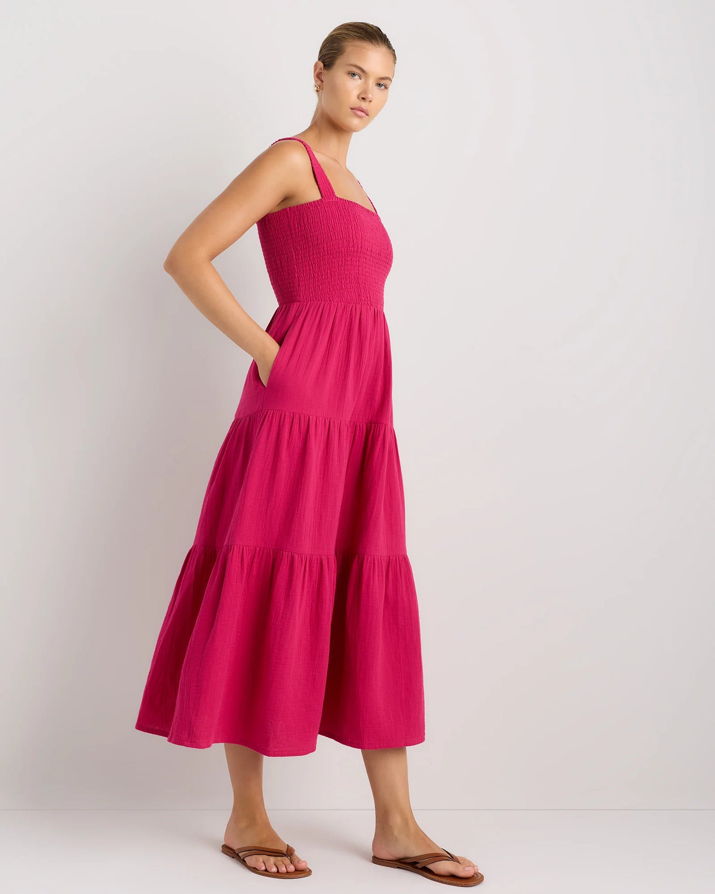 100% Organic Cotton Gauze Smocked Sleeveless Maxi Dress - XS / Blue Gingham