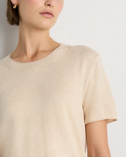 Lightweight Cotton Cashmere Relaxed Sweater Tee - XS / Sugar Stone