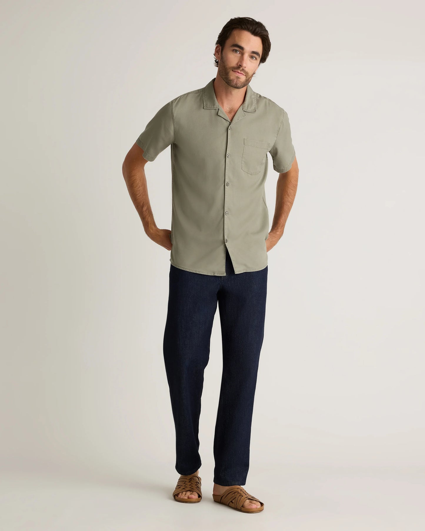 Vintage Wash Tencel Camp Shirt - S / Olive