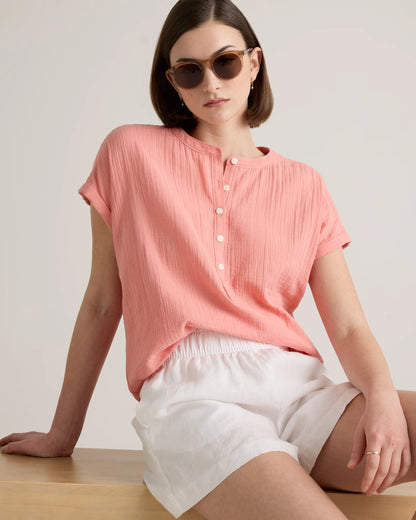100% Organic Cotton Gauze Roll Sleeve Shirt - XS / Spiced Orange