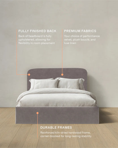 Curved Bed in Performance Velvet - Full / Walnut