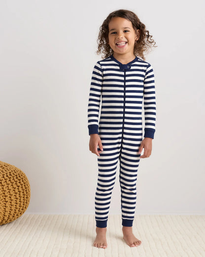 100% Organic Cotton One Piece Pajama - 2T / Navy Stripe