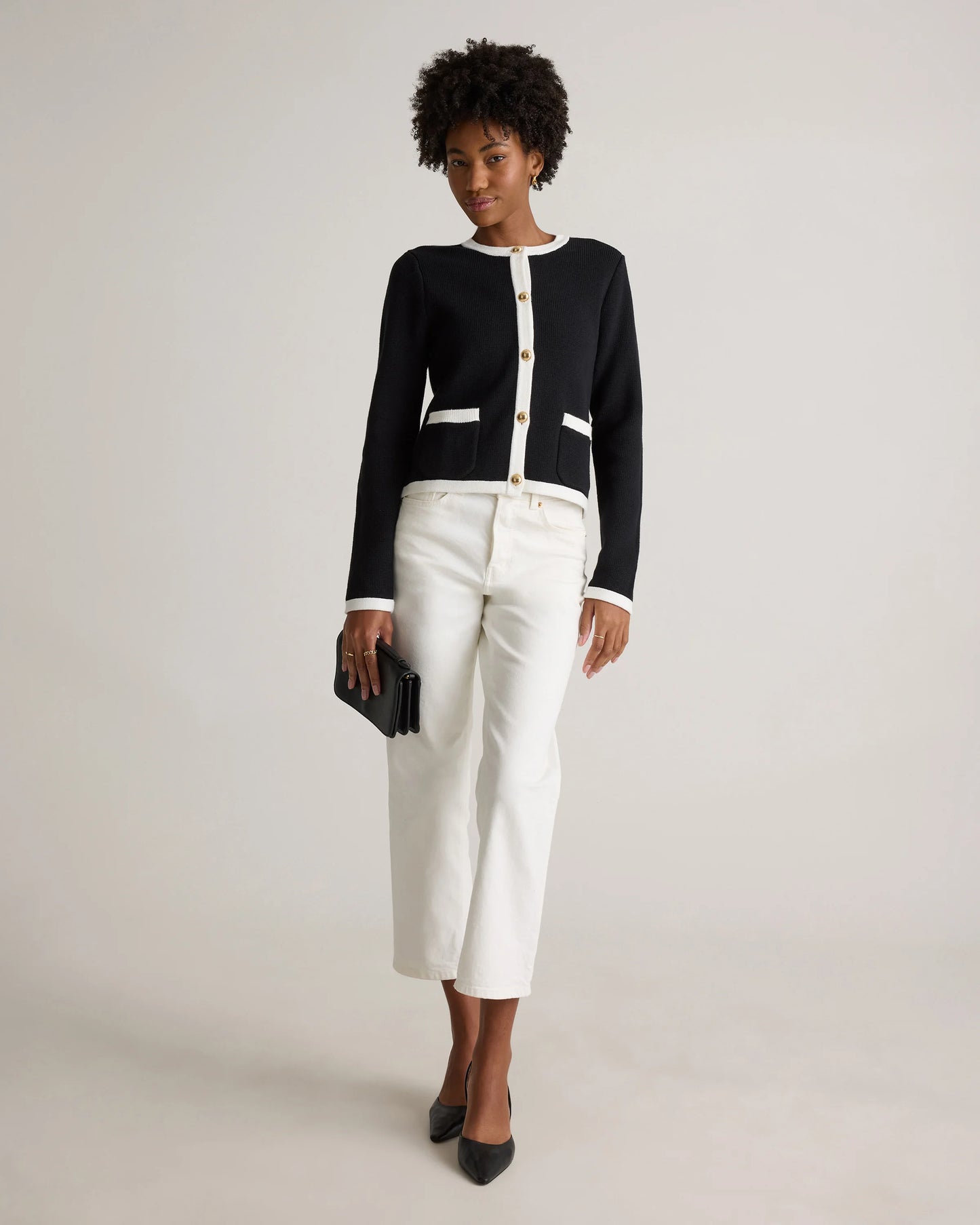 100% Organic Cotton Sweater Jacket - XS / Black/Ivory Colorblock