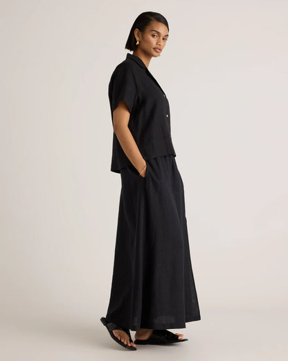 100% European Linen Maxi Skirt - XS / Classic Mini Gingham