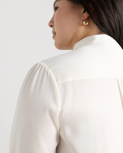 Washable Stretch Silk Tie Neck Blouse - 1X / Ivory