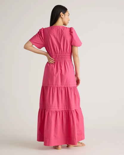 100% Organic Cotton Poplin Tiered Maxi Dress - XS / Riviera Blue Heirloom Floral