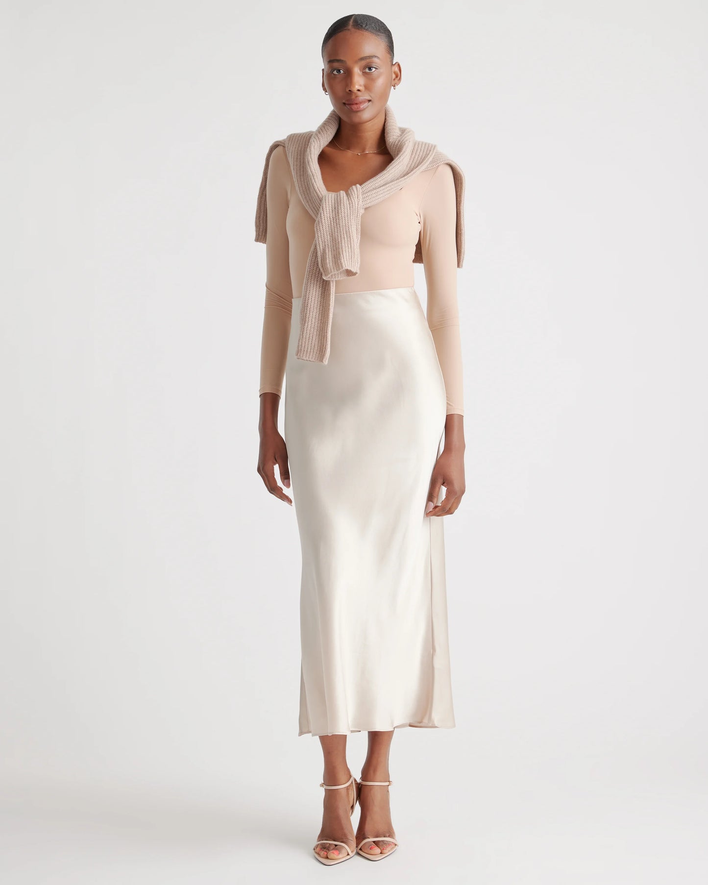 100% Washable Silk Maxi Skirt - XS / Champagne
