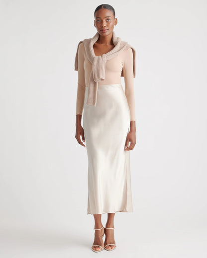 100% Washable Silk Maxi Skirt - XS / Champagne