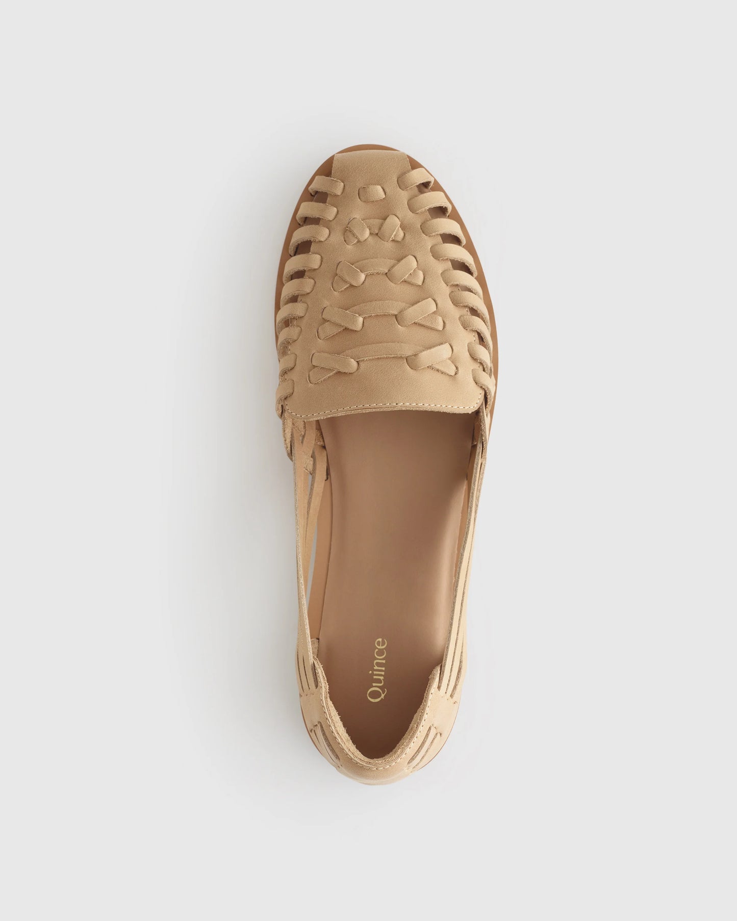 100% Leather Huarache Flat - 5 / Cashew