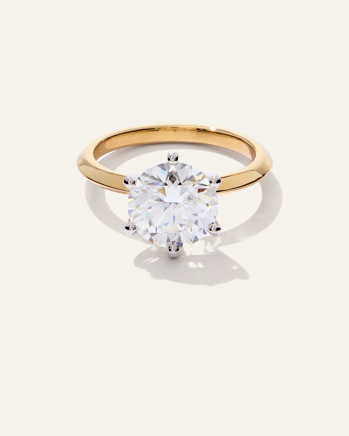 Lab Grown Diamond Round Six Prong Knife Edge Engagement Ring - 3ct - 4 / Yellow Gold