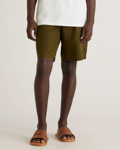 100% European Linen Shorts - 10" - S / Martini Olive
