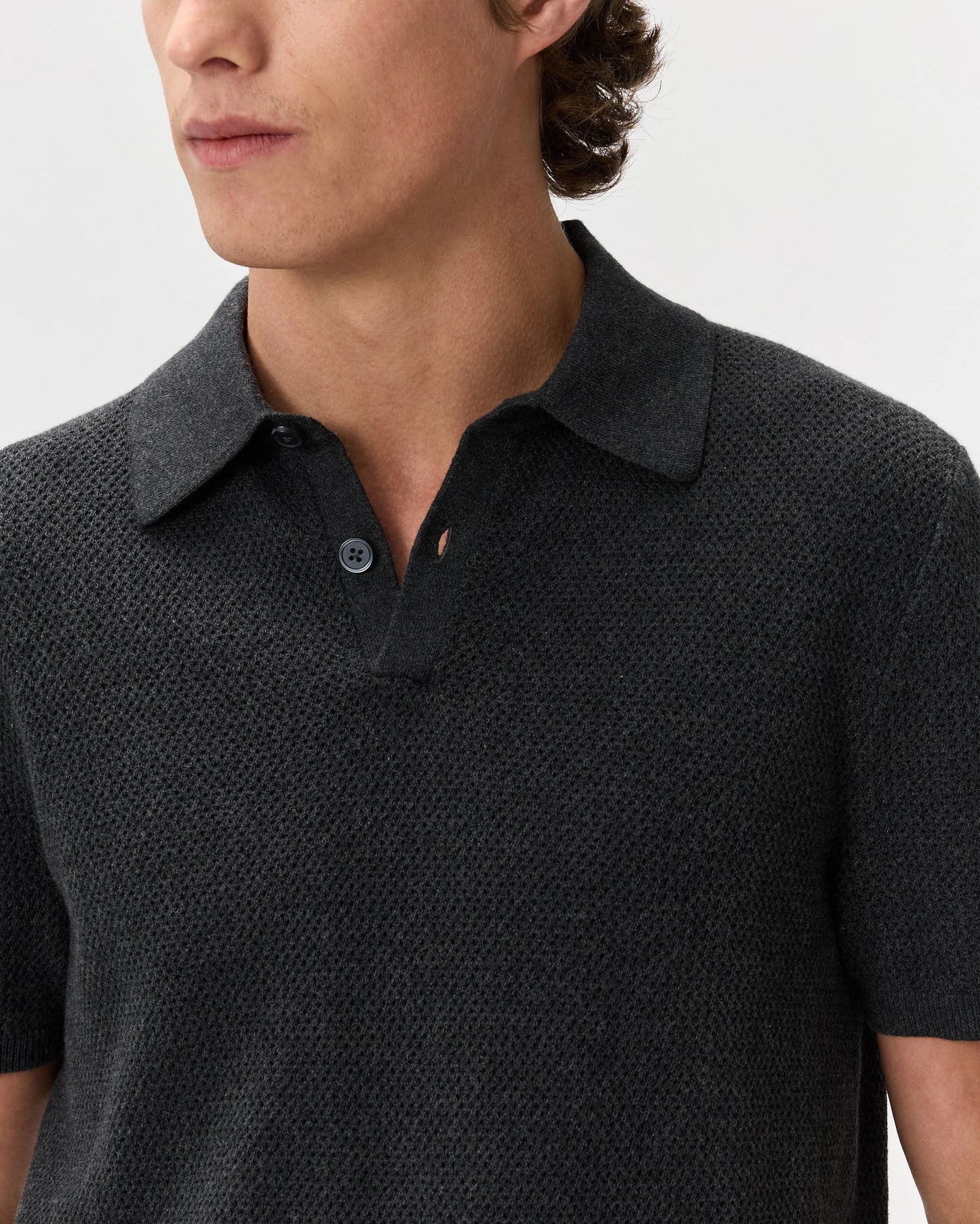 100% Organic Cotton Mesh-Stitch Sweater Polo - XS / Charcoal