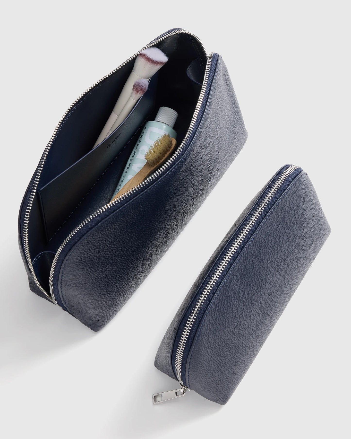Italian Leather Pouch Travel Set - One Size / Deep Navy