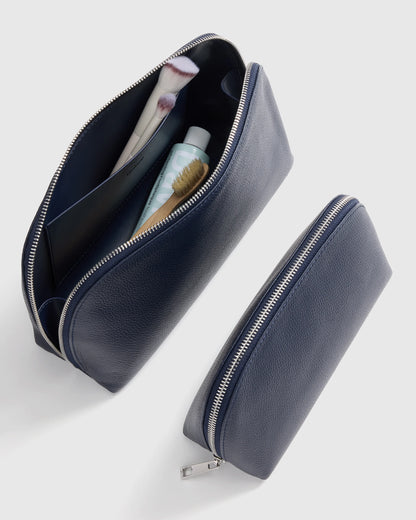 Italian Leather Pouch Travel Set - One Size / Deep Navy