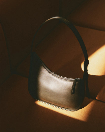Italian Leather Asymmetrical Mini Shoulder Bag - One Size / Shell Pink