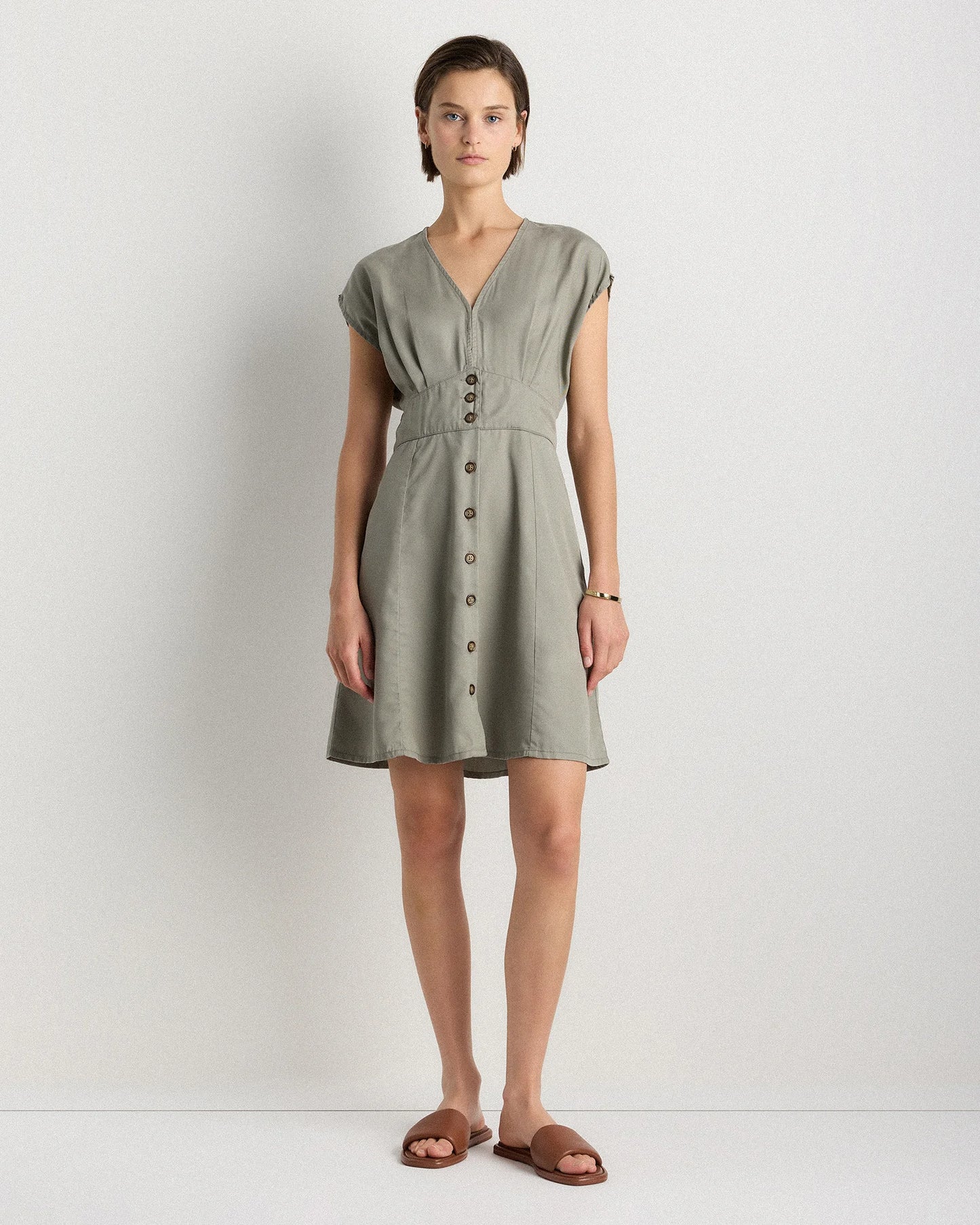 Vintage Wash Tencel Button Front Dress - XS / Taupe Brown
