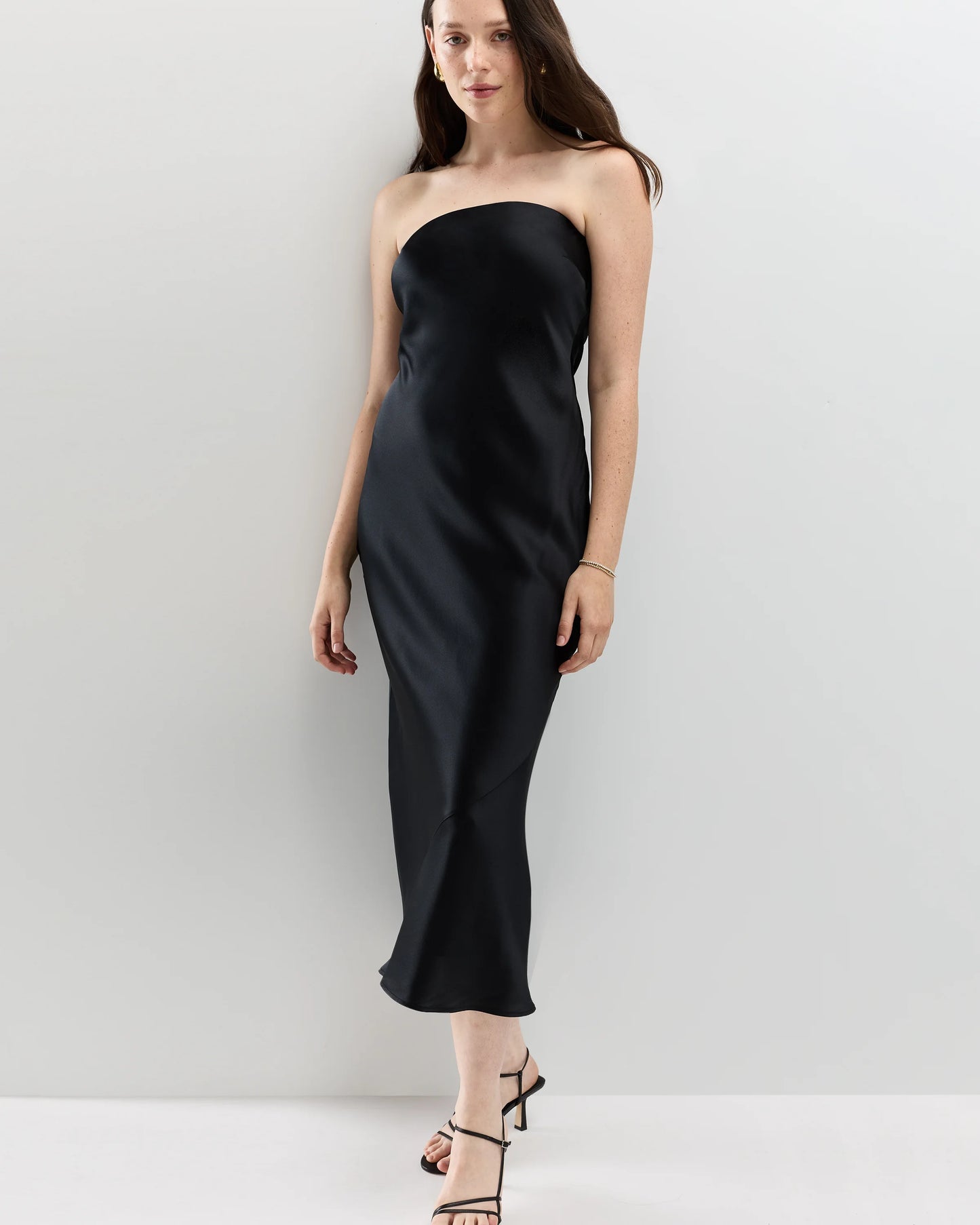 100% Washable Silk Strapless Midi Dress - XS / Hot Fudge