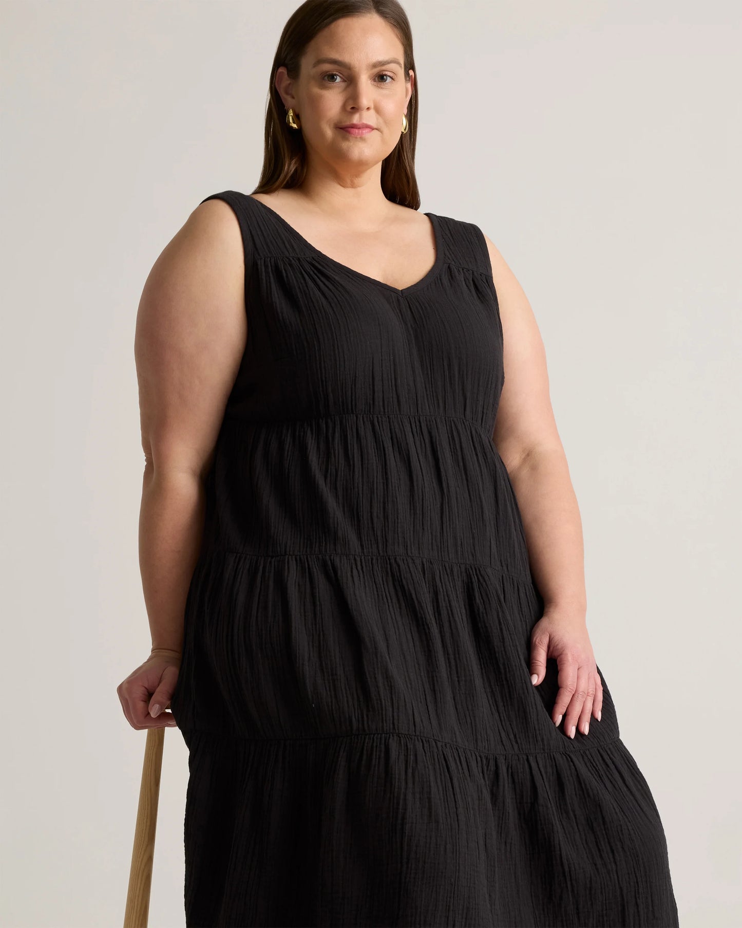 100% Organic Cotton Gauze Tiered Maxi Dress - 1X / Orchid Blue