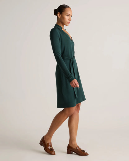 100% Silk Jersey Mini Wrap Dress - XS / Evergreen