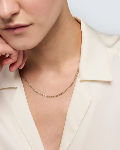 10K Gold Figaro Chain Necklace - 16" / Yellow Gold
