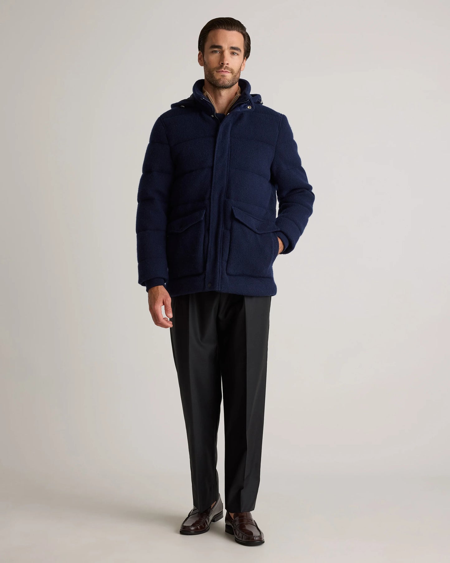 Mongolian Cashmere Puffer Coat - S / True Navy