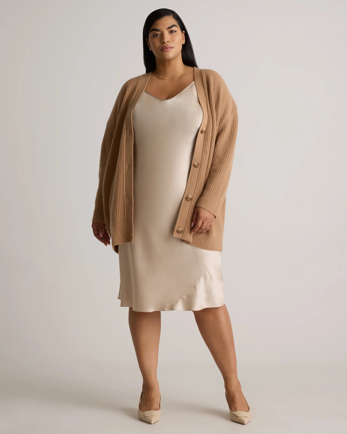 Mongolian Cashmere Oversized Boyfriend Cardigan Sweater - 1X / Camel