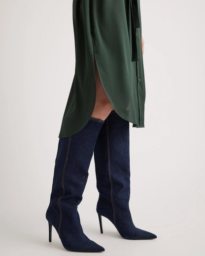 Washable Stretch Silk Midi Shirt Dress - XS / Black