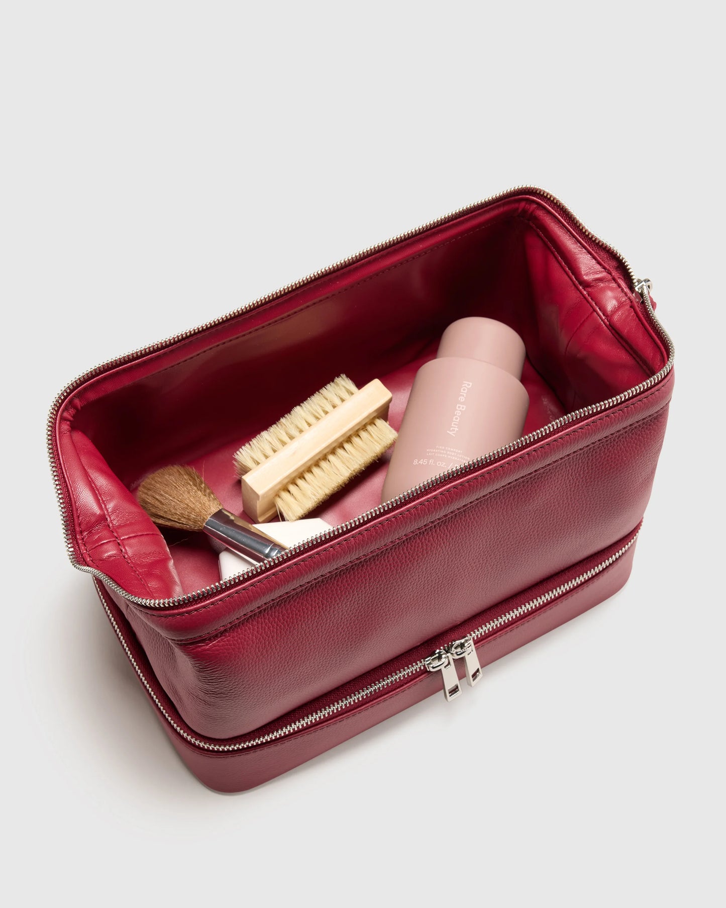 Italian Leather Dual Compartment Toiletry Bag - One Size / Ruby Red