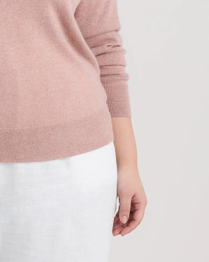 Mongolian Cashmere V-Neck Sweater - 1X / Heather Vintage Pink