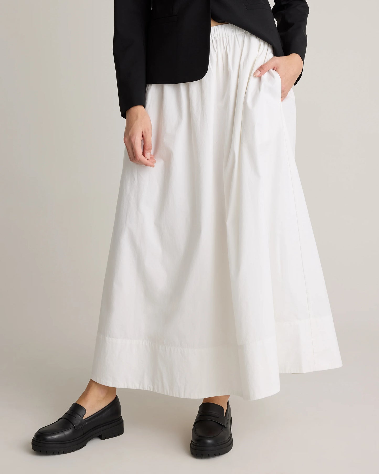 100% Organic Cotton Poplin A-line Maxi Skirt - XS / Classic White