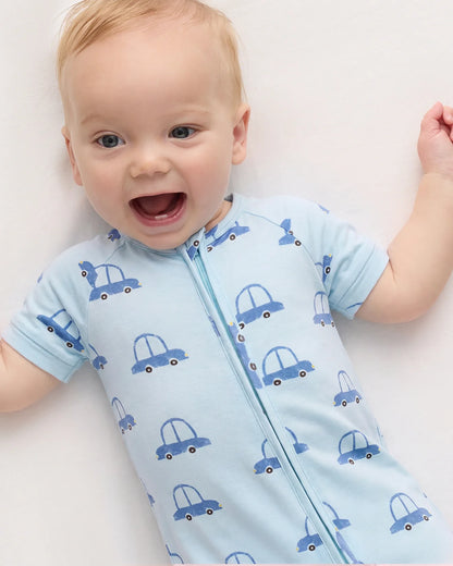 Bamboo Shortie Onesie Pajama - 0-3M / Blue Cars