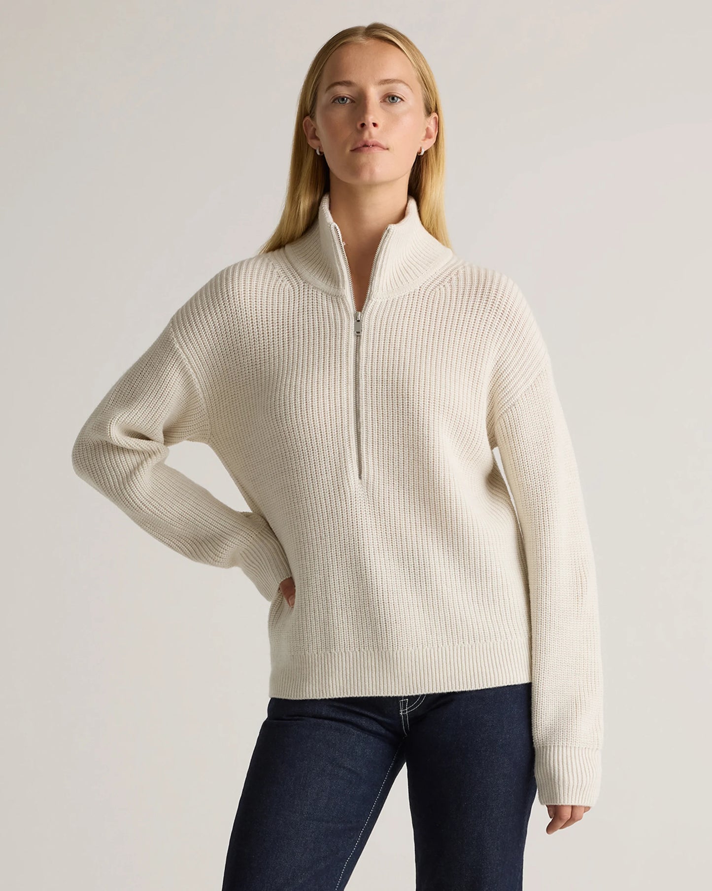 Australian Merino Wool Half Zip Sweater - XS / Heather Grey