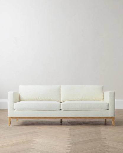 Performance Chenille Linen Blend Sofa with Solid Oak Base - 7ft / Snow
