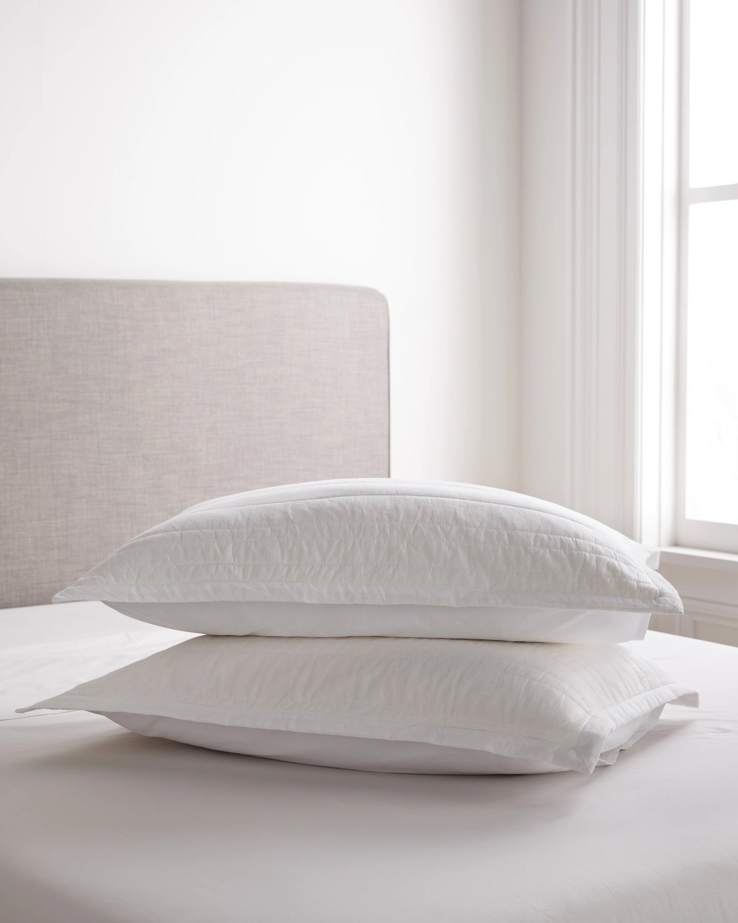 Organic Cotton Stripe Stitch Quilted Sham Set - Standard / White