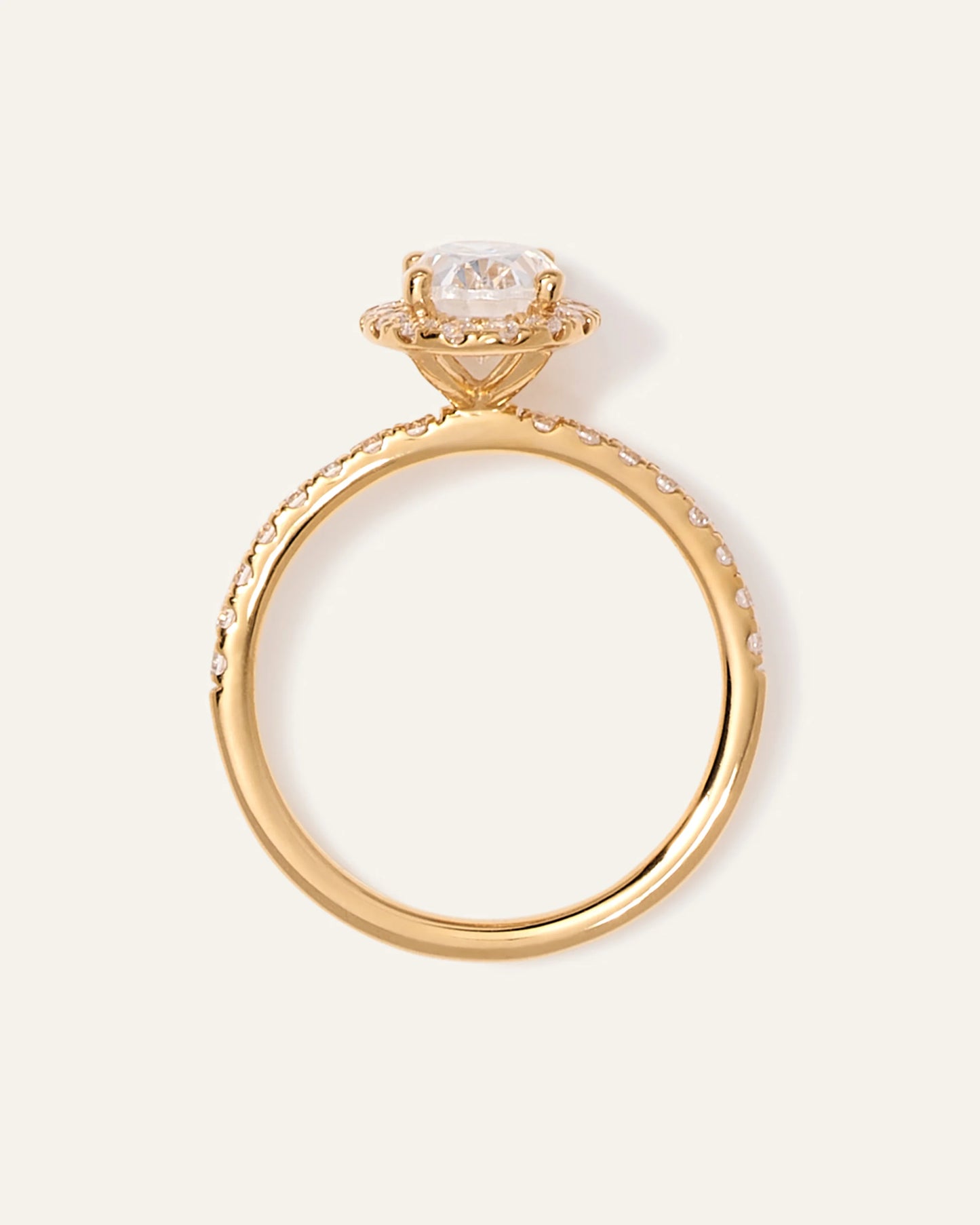 Lab Grown Diamond Oval Halo Pave Engagement Ring - 1ct - 4 / Yellow Gold