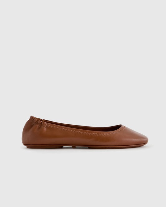 Italian Leather On-The-Go Ballet Flat - 5 / Cognac