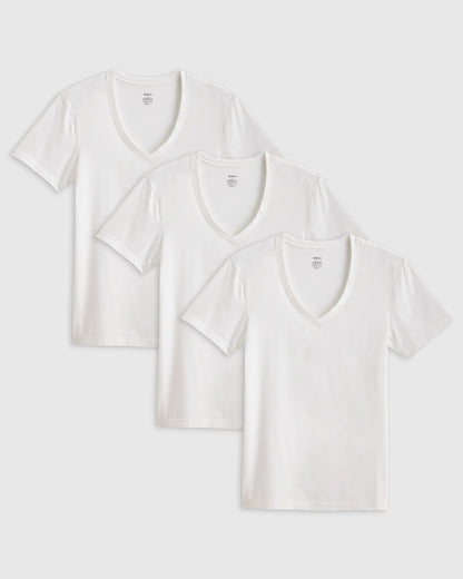Soft Stretch V-Neck Undershirt (3-Pack) - S / Classic White