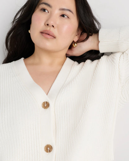 100% Organic Cotton Fisherman Boxy Cropped Cardigan - 1X / Black